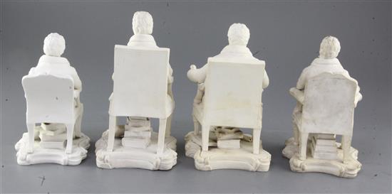 A set of four biscuit porcelain figures, second quarter 19th century, height 17.5cm - 21cm, some restoration